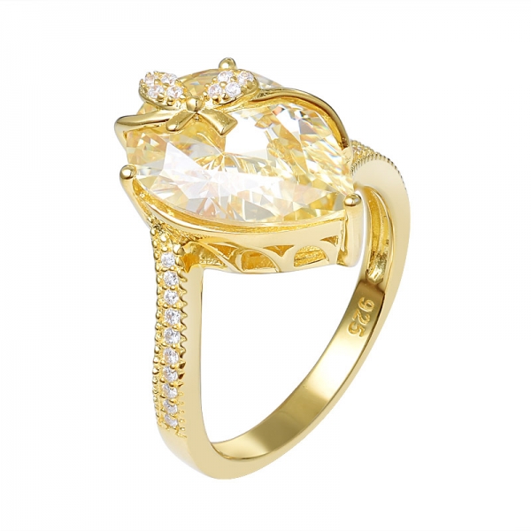 Les Femmes de luxe 925 Argent 5Ct Poire jaune Coupée en diamant Bague de Mariage Ensemble de Bijoux Cadeau 