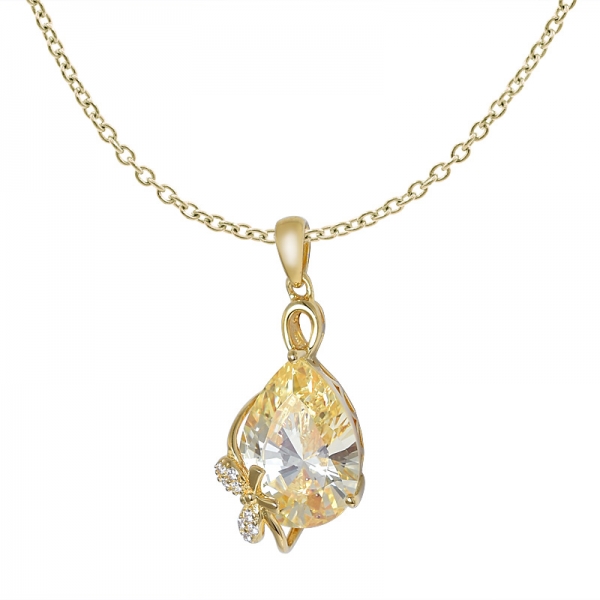 Les Femmes de luxe 925 Argent 5Ct de Poire Coupé jaune Pendentif diamant Bijoux de Mariage Cadeau 
