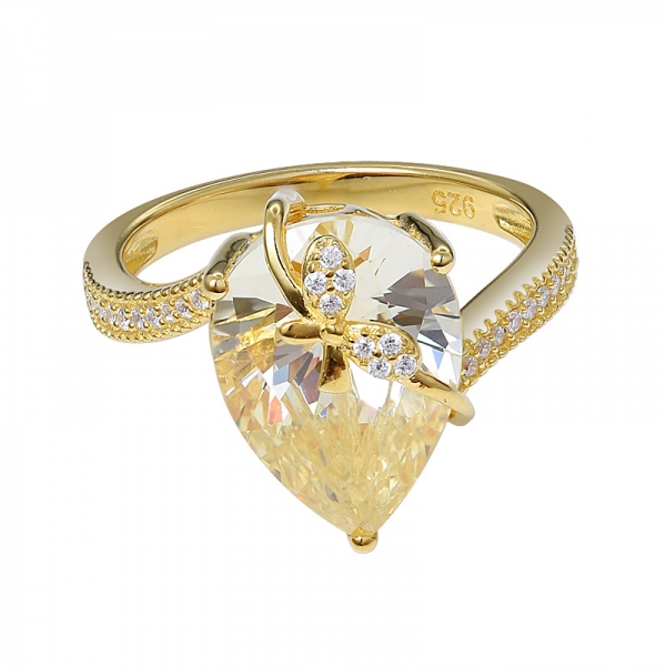 Les Femmes de luxe 925 Argent 5Ct Poire jaune Coupée en diamant Bague de Mariage Ensemble de Bijoux Cadeau 