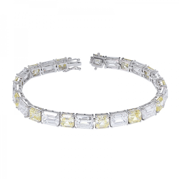 1 Carats Jaune Bracelet de Tennis de Diamant Asscher Cut pour les Femmes avec sécurité Double Fermoir 