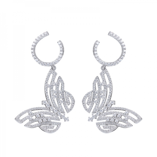 18K Plaqué Or blanc AAA Zircone boucles d'oreilles Papillon Parfait pour la Fête des Cadeaux pour les Femmes 