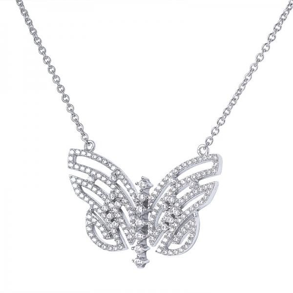 18K Plaqué Or blanc AAA Zircone Papillon pendentif Parfait pour la Fête des Cadeaux pour les Femmes 