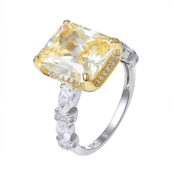  8Ct diamant jaune taille princesse Simulant bague en rhodium sur argent 