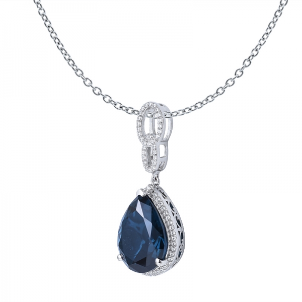 bijoux 925 pendentif topaze bleu londres en forme de poire en argent 