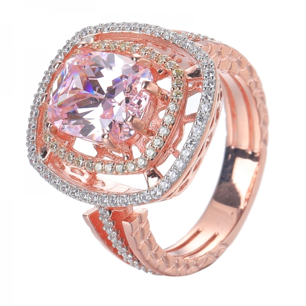 fantaisie rose diamant CZ centre or rose Et bague en argent sterling rhodié 