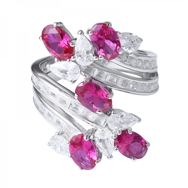 nouvelle arrivée de cristaux de cluster anneau ovale rubis corindon pierres Femmes bague rubis 