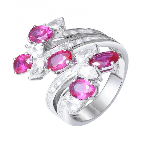 nouvelle arrivée de cristaux de cluster anneau ovale rubis corindon pierres Femmes bague rubis 