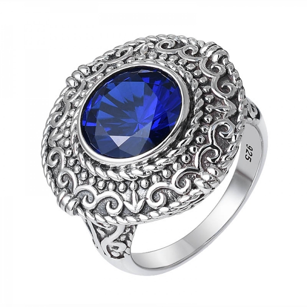 fiançailles saphir bleu plaqué noir 925 fournisseur de bague de bijoux en argent 