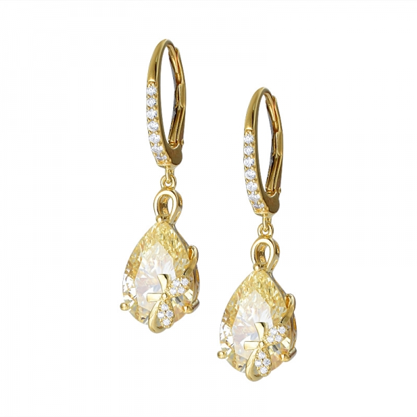 femmes de luxe en argent 925 5Ct coupe poire diamant jaune boucle d'oreille cadeau de bijoux de mariage 