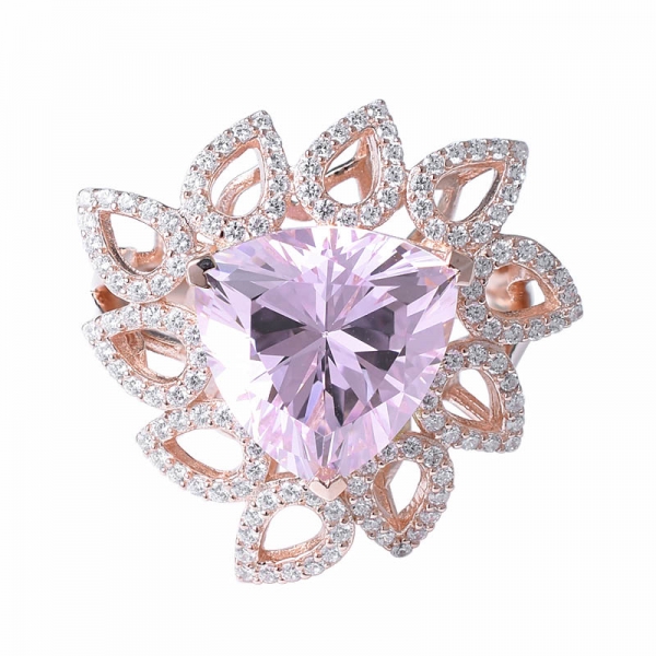 diamant rose simulé or rose taille triangle sur bague en argent sterling 