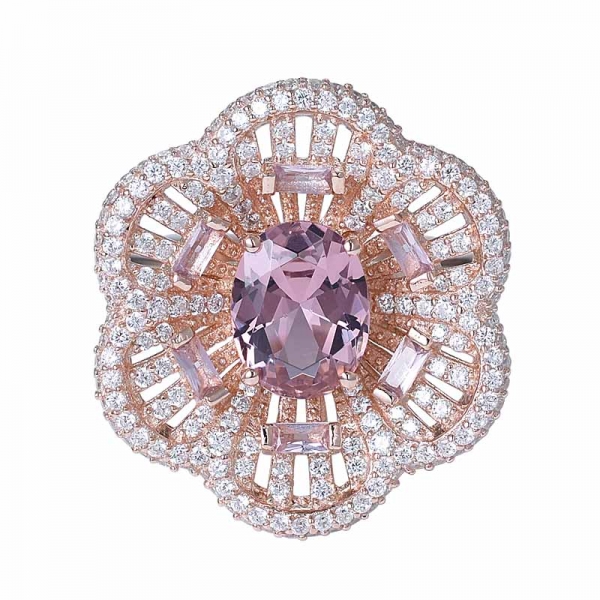 Morganite de coupe ovale 2 carats cz or rose sur bague en argent sterling ensemble de bijoux pour femmes 