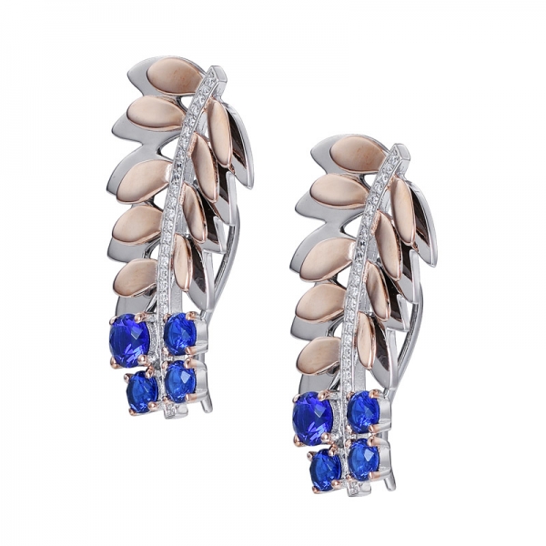boucles d'oreilles en forme de feuilles en argent sterling saphir bleu pour femme 