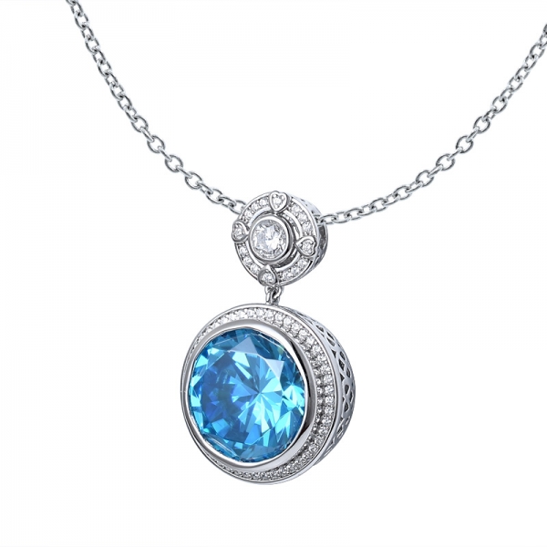 Commerce de gros 925 apatite néon taille ronde en argent sterling cz collier pendentif pour femme 