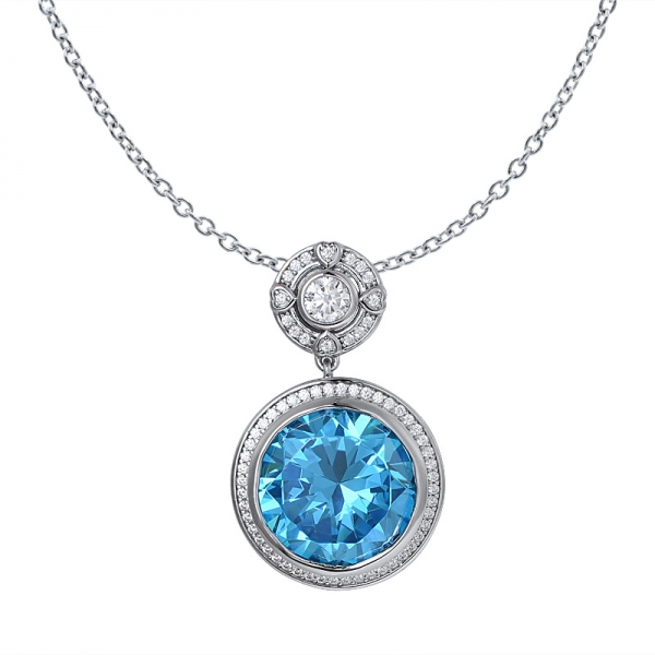 Commerce de gros 925 apatite néon taille ronde en argent sterling cz collier pendentif pour femme 