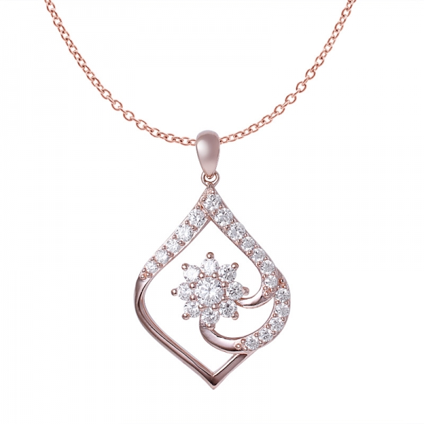 cubique blanc zircone collier pendentif en or rose sur argent sterling pour femme 