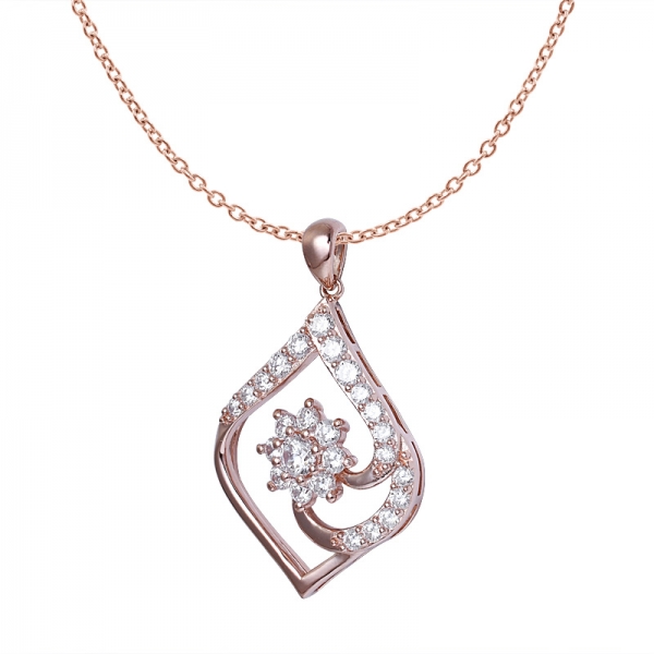 cubique blanc zircone collier pendentif en or rose sur argent sterling pour femme 