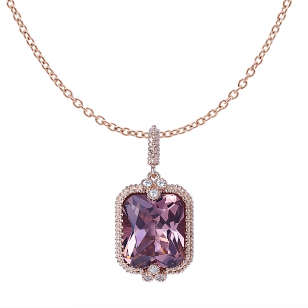 morganite rose cz or rose sur pendentif en argent sterling avec bijoux en chaîne 