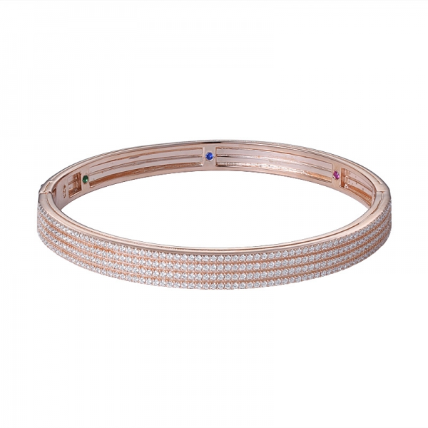 4 lignes blanches Cz Bracelet coloré en or rose sur argent sterling pour femme 