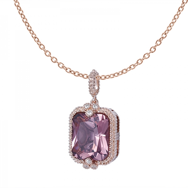 morganite rose cz or rose sur pendentif en argent sterling avec bijoux en chaîne 