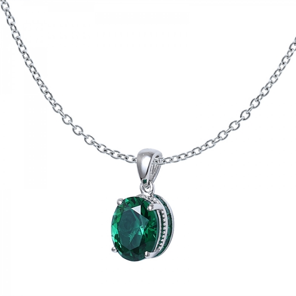 émeraude verte créée 4.0 ct ovale coupe rhodium sur collier pendentif en argent sterling pour femme 