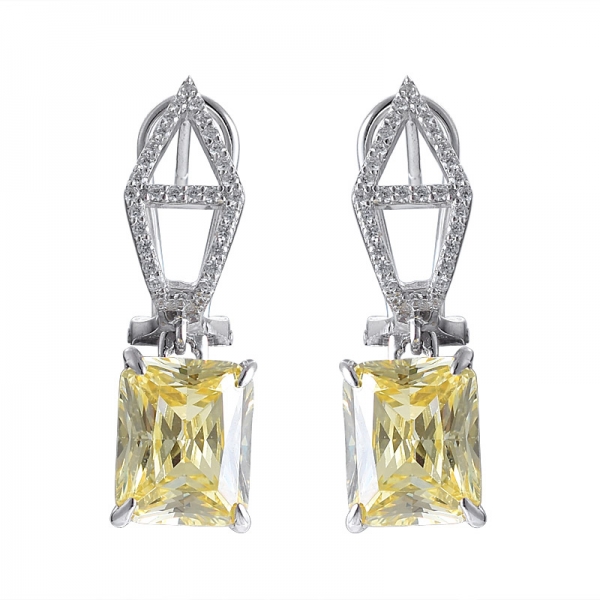 boucles d'oreilles taille princesse en diamant jaune 925 argent sterling avec taille émeraude 