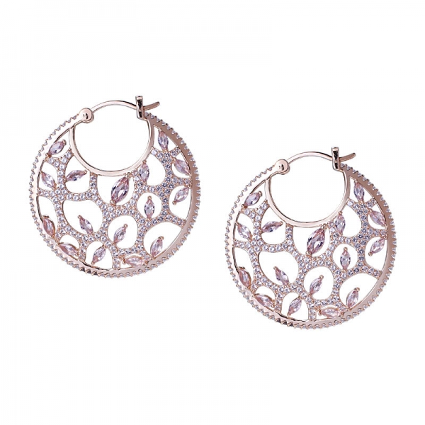 morganite rose pierre et boucles d'oreilles rondes en or rose avec zircon cubique blanc sur argent sterling 