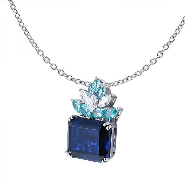 bleu émeraude saphir & paraiba créé collier pendentif en argent sterling rhodié 