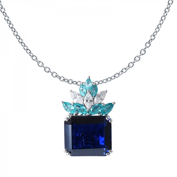 bleu émeraude saphir & paraiba créé collier pendentif en argent sterling rhodié 