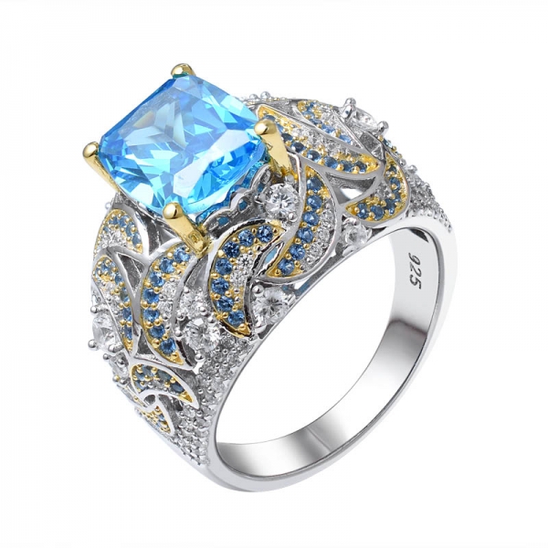 apatite néon bleu CZ & Bleu bague de mariage en argent sterling saphir 2 tons 
