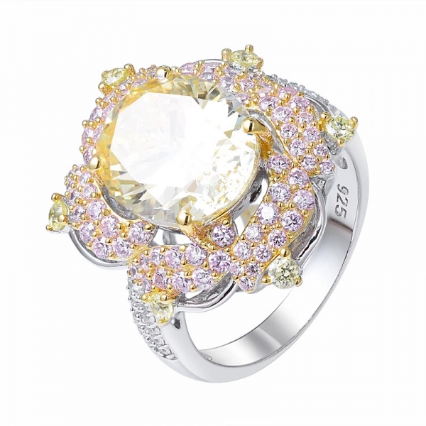 taille ovale créé diamant jaune 2 tons bague de mariage en argent sterling plaqué 