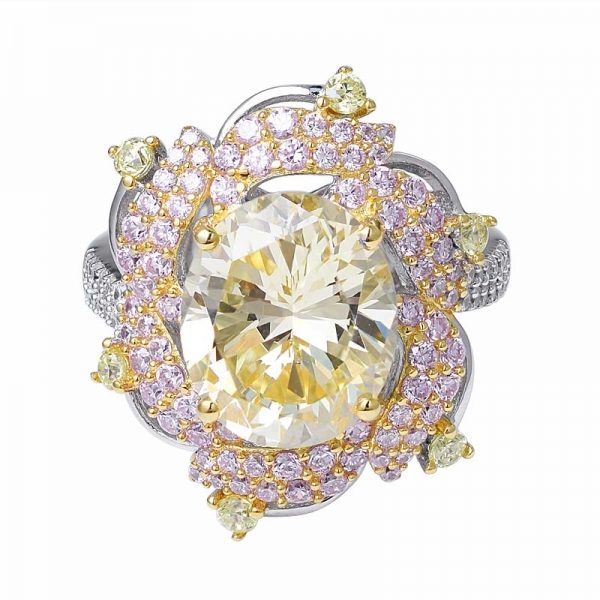 taille ovale créé diamant jaune 2 tons bague de mariage en argent sterling plaqué 