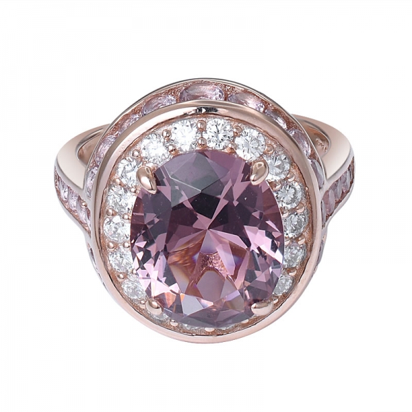 ovale morganite simulé ton or rose 925 bague de fiançailles en argent sterling 