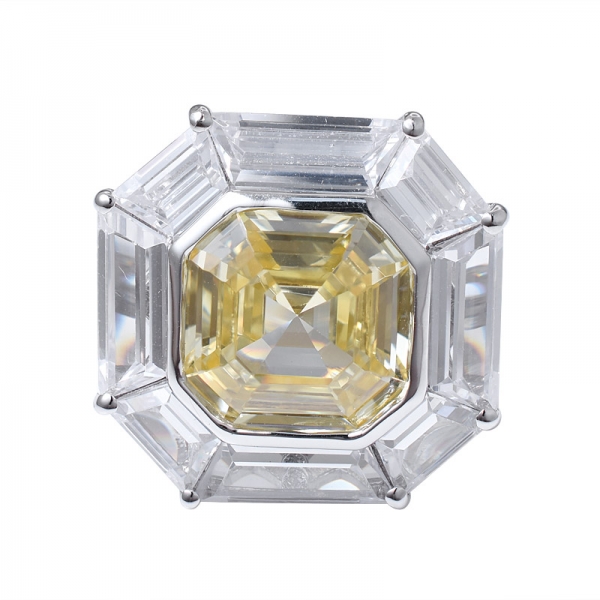  Asscher coupe simuler diamant jaune rhodium sur bague en argent sterling 