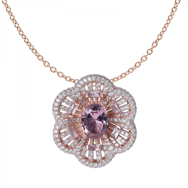 Morganite de coupe ovale 2 carats cz Bijoux en or rose sur pendentif en argent sterling 