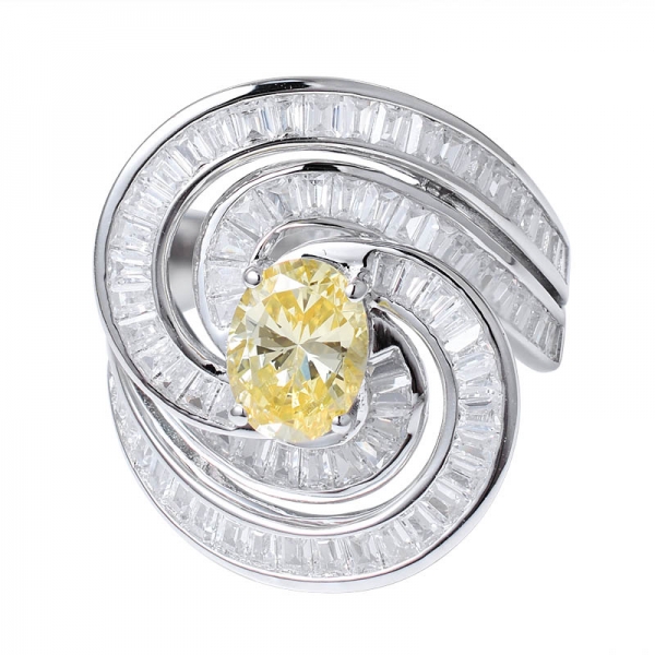  1Ct Bague de mariage en argent sterling avec diamant jaune ovale simulé rhodium 