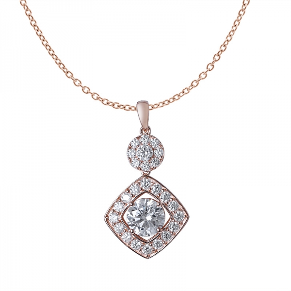  18K plaqué or rose sur zircone cubique en argent sterling 2.0Ct pendentif 