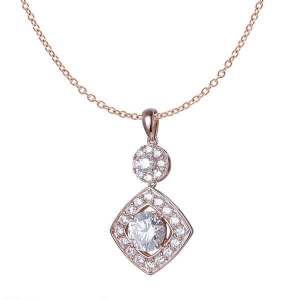  18K plaqué or rose sur zircone cubique en argent sterling 2.0Ct pendentif 