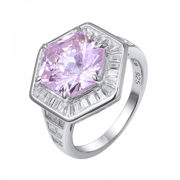 diamant rose créé forme hexagonale spéciale 925 bague de fiançailles en argent sterling 