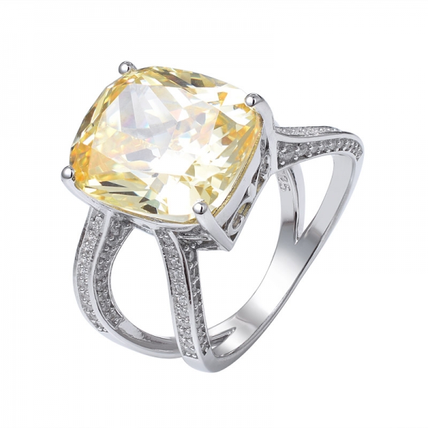 diamant jaune taille coussin créé 925 bague de mariage en argent sterling 