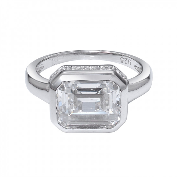 diamant g couleur zircone cubique taille émeraude 925 bague de fiançailles en argent sterling 