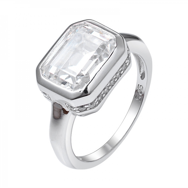 diamant g couleur zircone cubique taille émeraude 925 bague de fiançailles en argent sterling 
