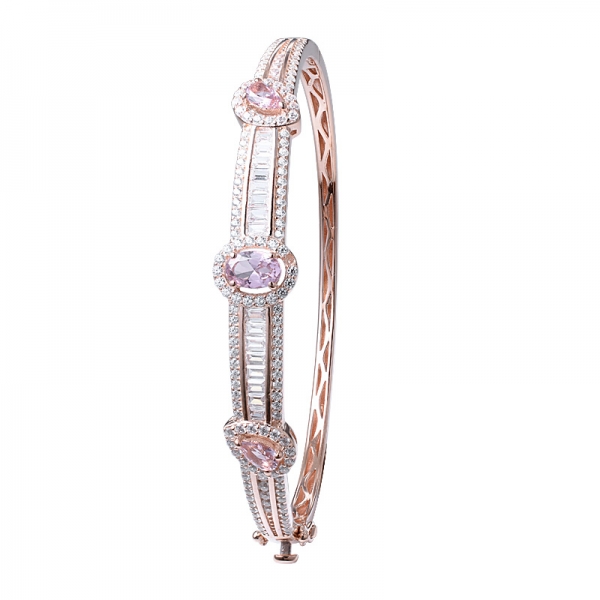 morganite rose taille ovale 18K bracelet en or rose sur argent sterling 