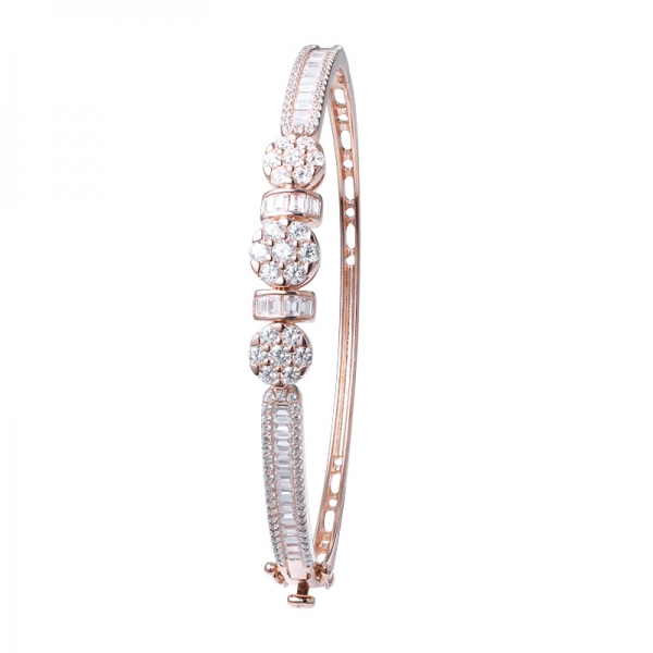 coupe baguette blanche CZ bracelet en or rose sur argent sterling 