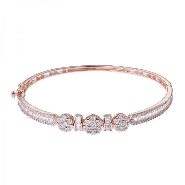 coupe baguette blanche CZ bracelet en or rose sur argent sterling 