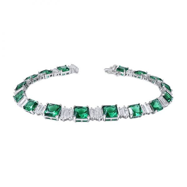 taille princesse émeraude verte créée rhodium sur bracelet en argent sterling 