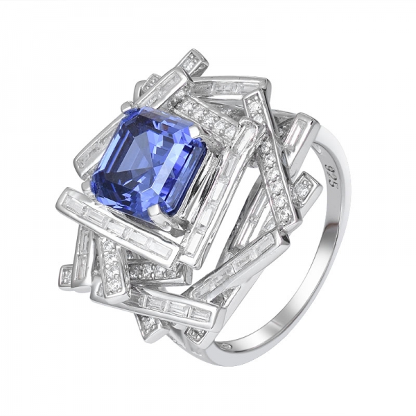 bleu Tanzanite créé Asscher rhodium coupé sur 925 bijoux en argent sterling 