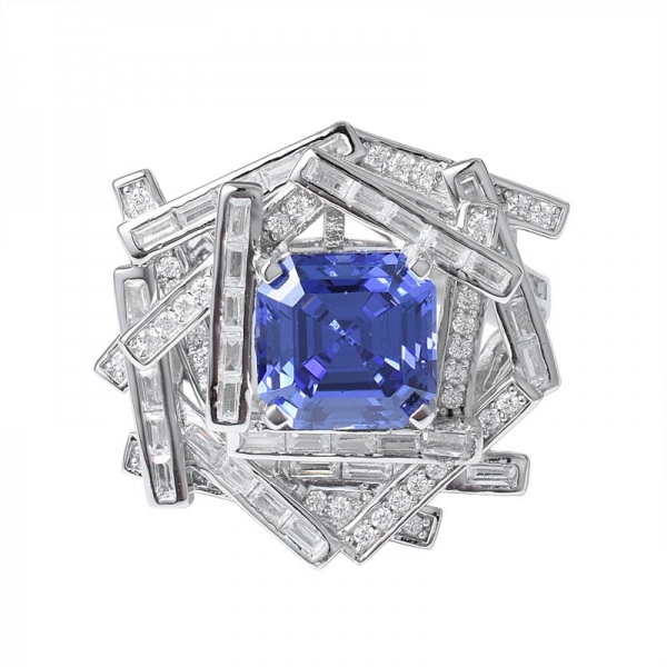 bleu Tanzanite créé Asscher rhodium coupé sur 925 bijoux en argent sterling 