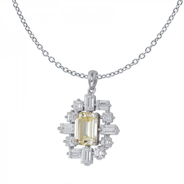 créé un diamant jaune taille émeraude rhodium sur pendentif en argent sterling pour femme 