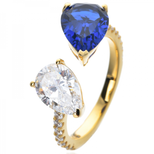 Bleu Sapphire & Blanc Bague de fiançailles en saphir de saphir en argent sterling en zircone 