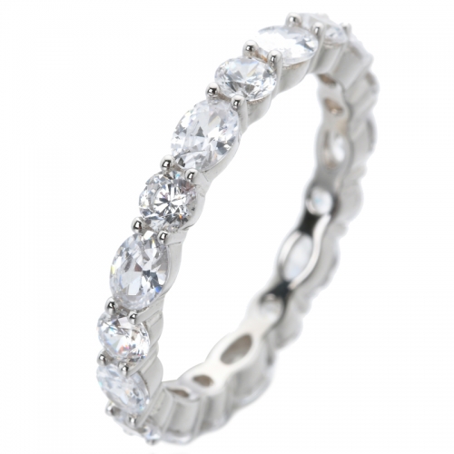  Ovale & rond rhodium cubique blanc sur bijouterie en argent sterling eternity anneau